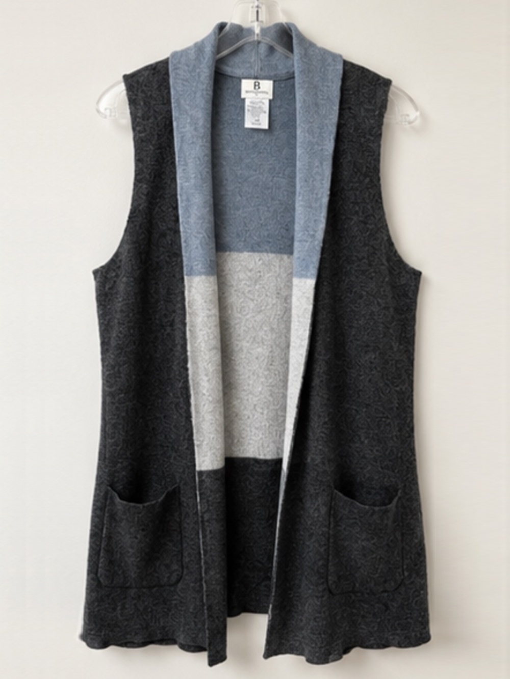 Benedetta.b Italy Merino Wool Cashmere Colorblock Sleeveless Cardigan Vest